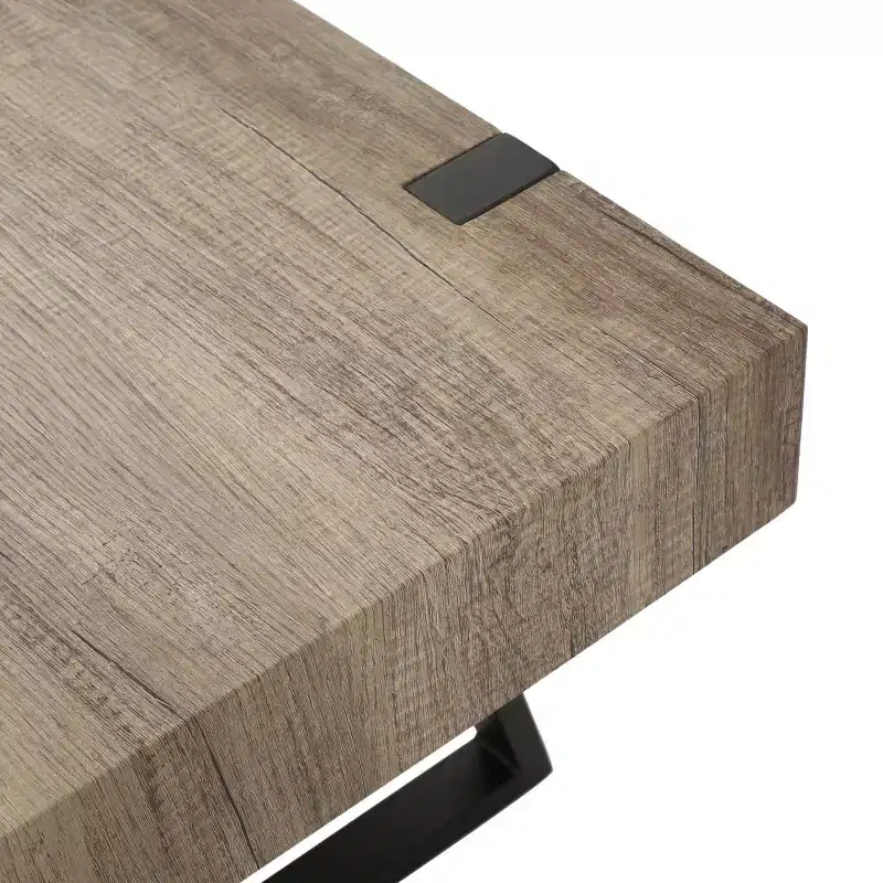43W Industrial Coffee Table Cocktail Table Center Table with Thick Top, Canyon Grey-ModernLuxe