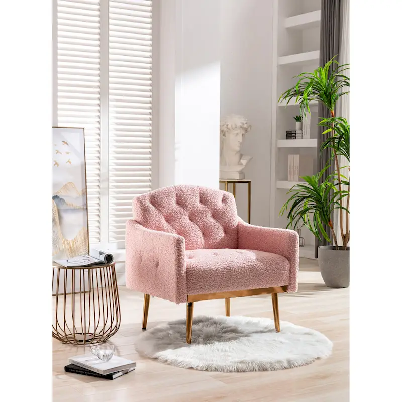 Teddy Fabric Upholstered Tufted Accent Chair With Rose Golden feet
