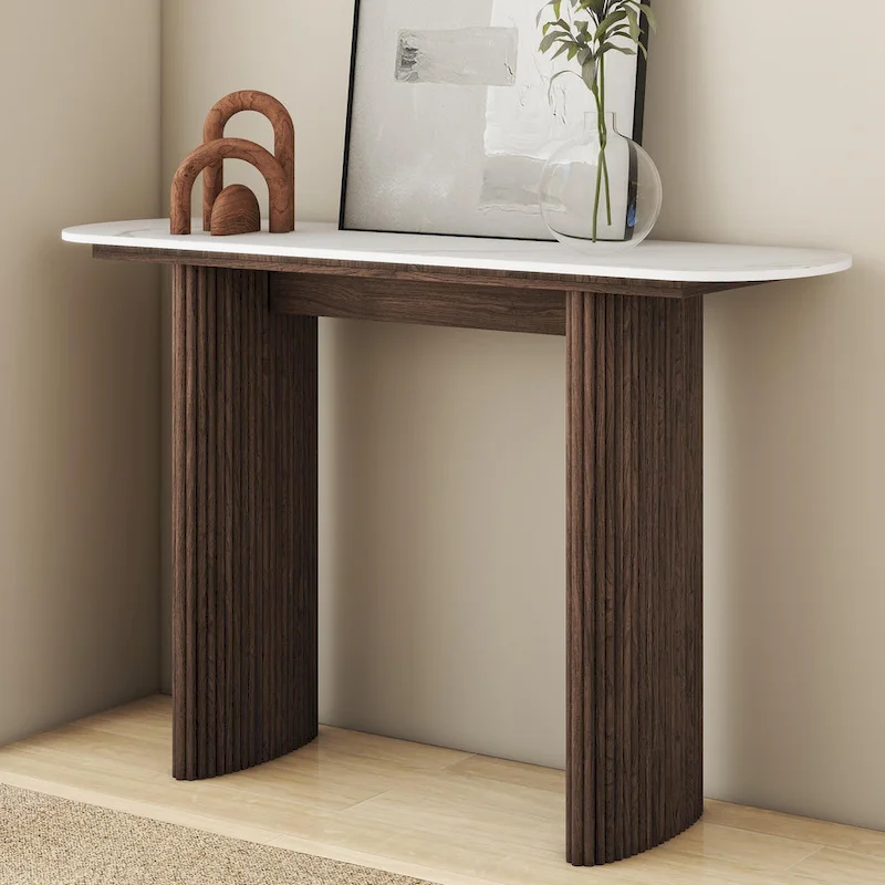Marble Console Table Entryway Table with Fluted Base