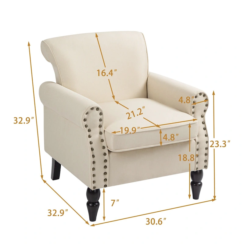 Living Room Armchair with Nailhead Trim - 29.9W x 29.9H x 32.9D