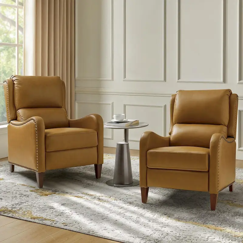 Brigida Modern Genuine Leather Nailhead Trim Recliner with Adjustable Footrest Set of 2 by HULALA HOME