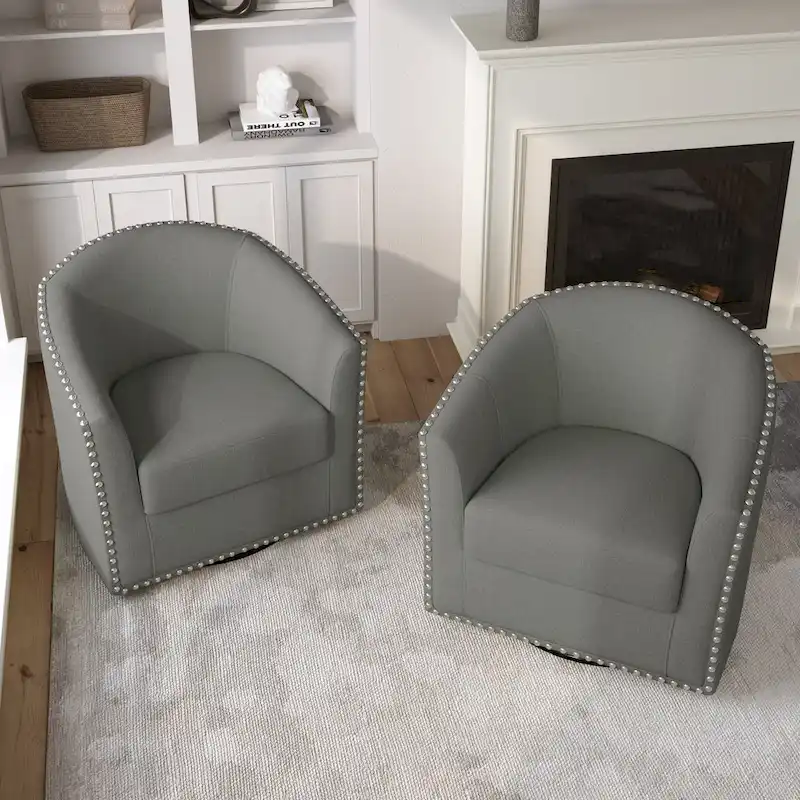Nailhead Trim Upholstered Swivel Accent Chairs Set of 2