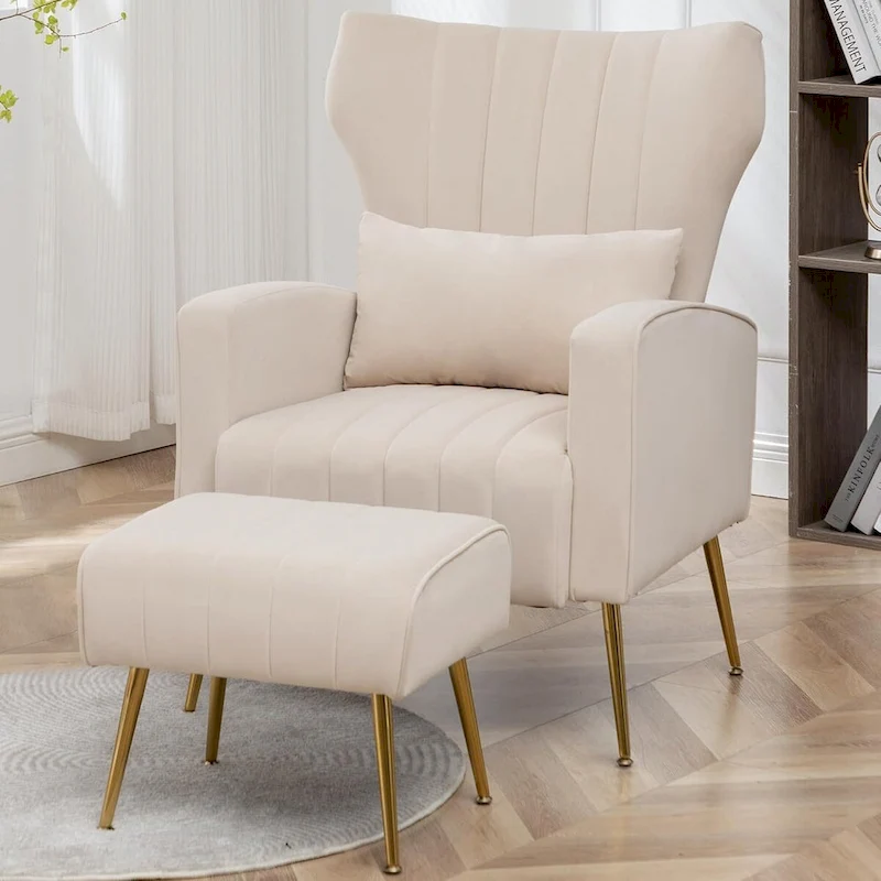 HOMYKA Accent Chair Upholstered Velvet Wingback Armchair with Pillows