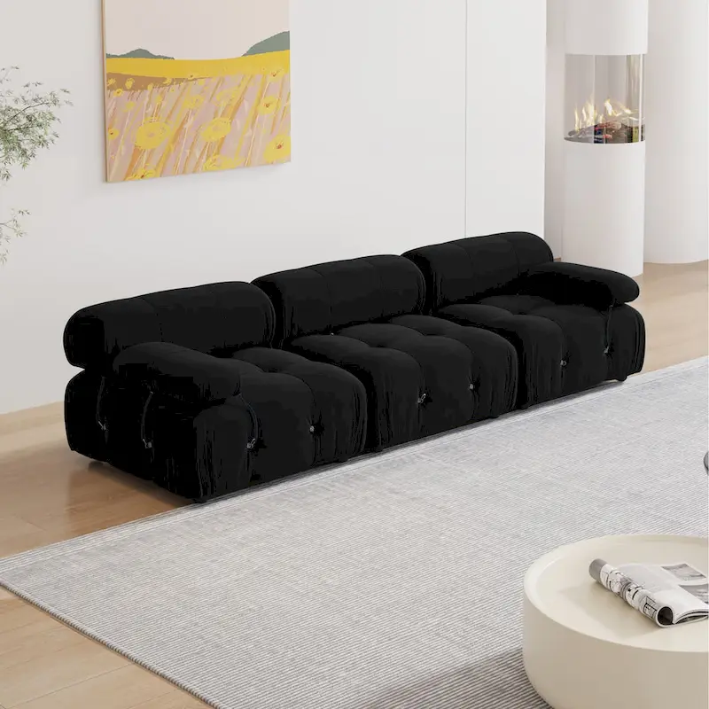 Black Velvet Upholstered Sectional Sofa
