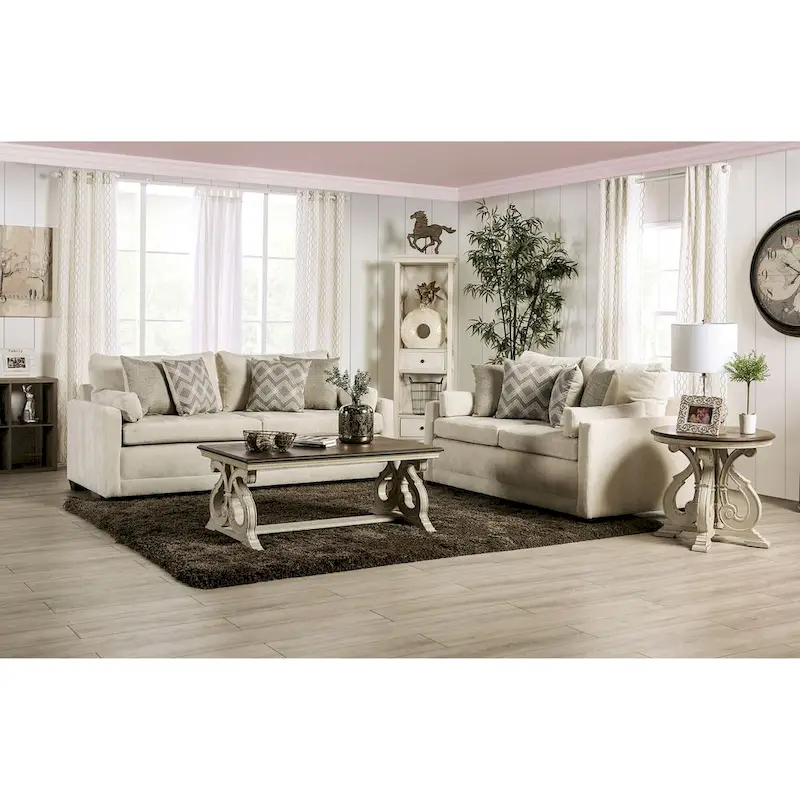 Breward Transitional Beige Chenille Padded 2-Piece Sofa Set by Furniture of America