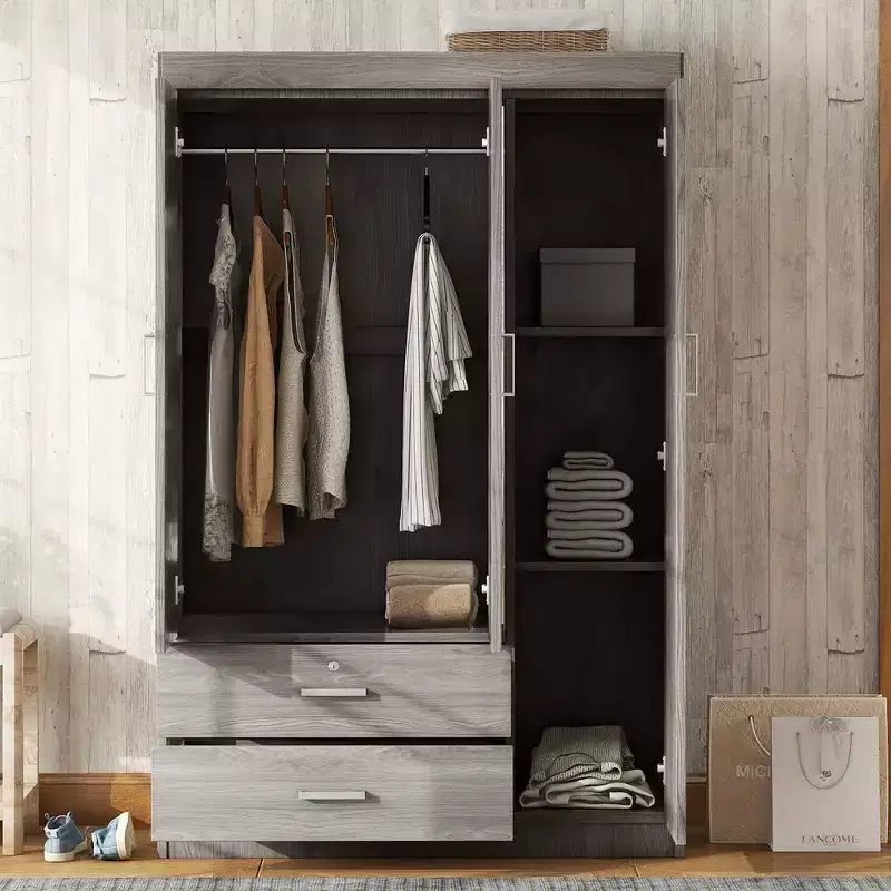 Wood 3-Door Wardrobe Armoire