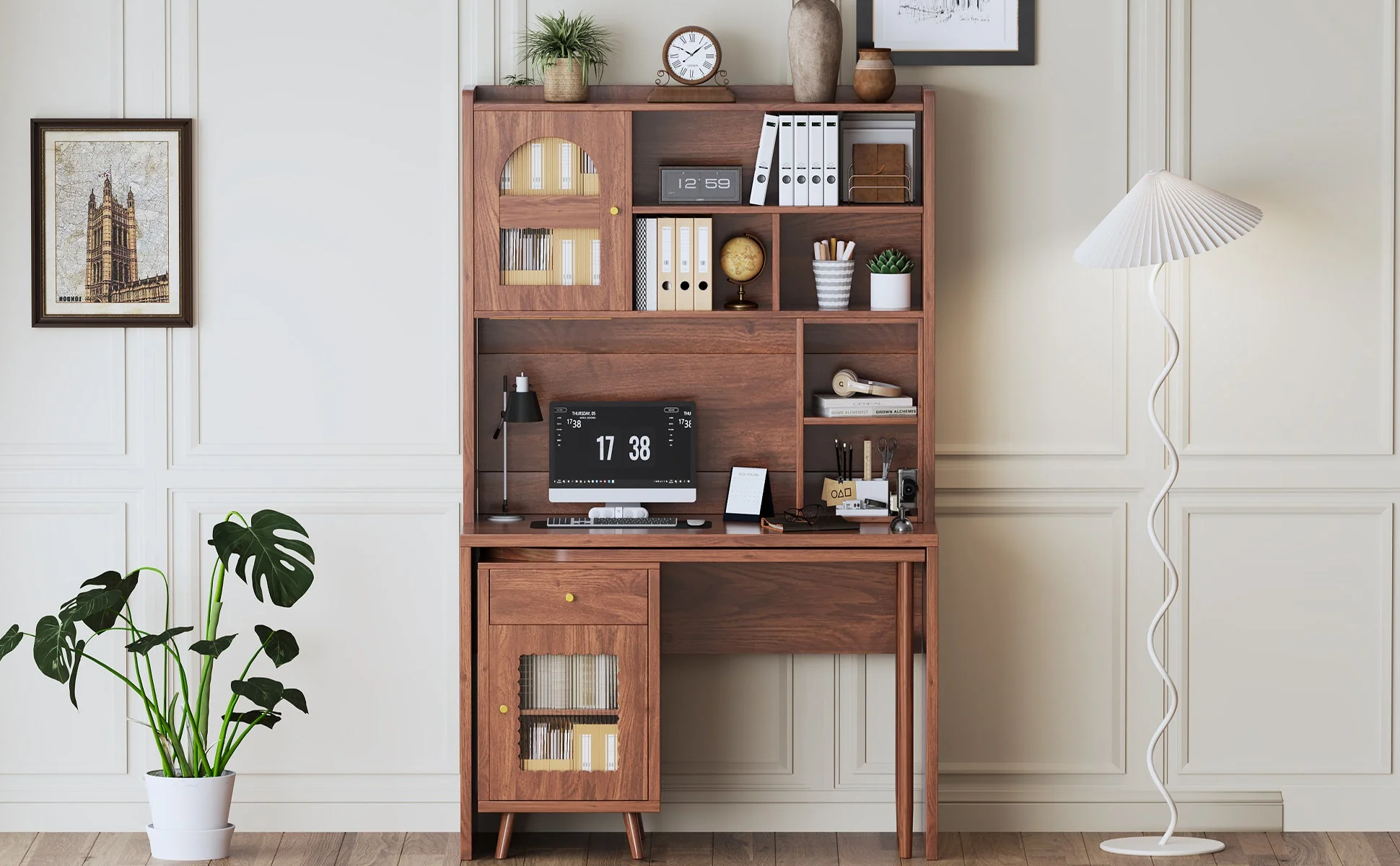 Walker Edison | Computer Desk with 90 Degree Rotating Desktop and Storage