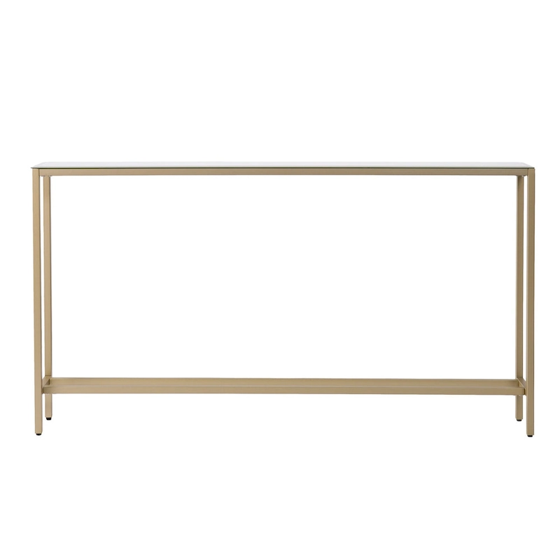 Silver Mirrored Glass Console Table, Gold Metal Legs and Modern Style - 56 L x 8 W x 30 H