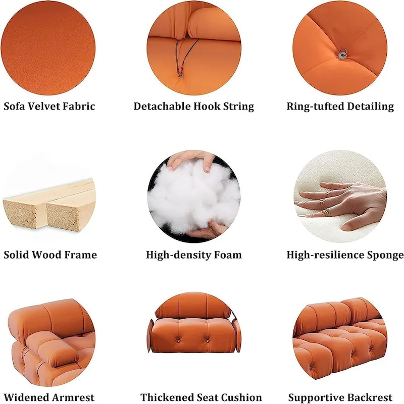 L-shape Velvet Modern Sectional Sofa Soft Couch