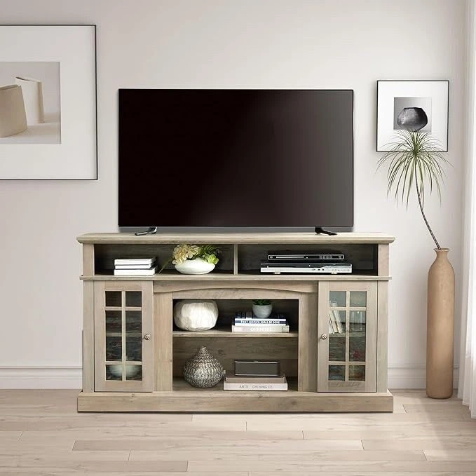 Roomfitters Classic TV Media Stand, Modern Entertainment Console, Up to 65 TV, Open & Closed Storage Space