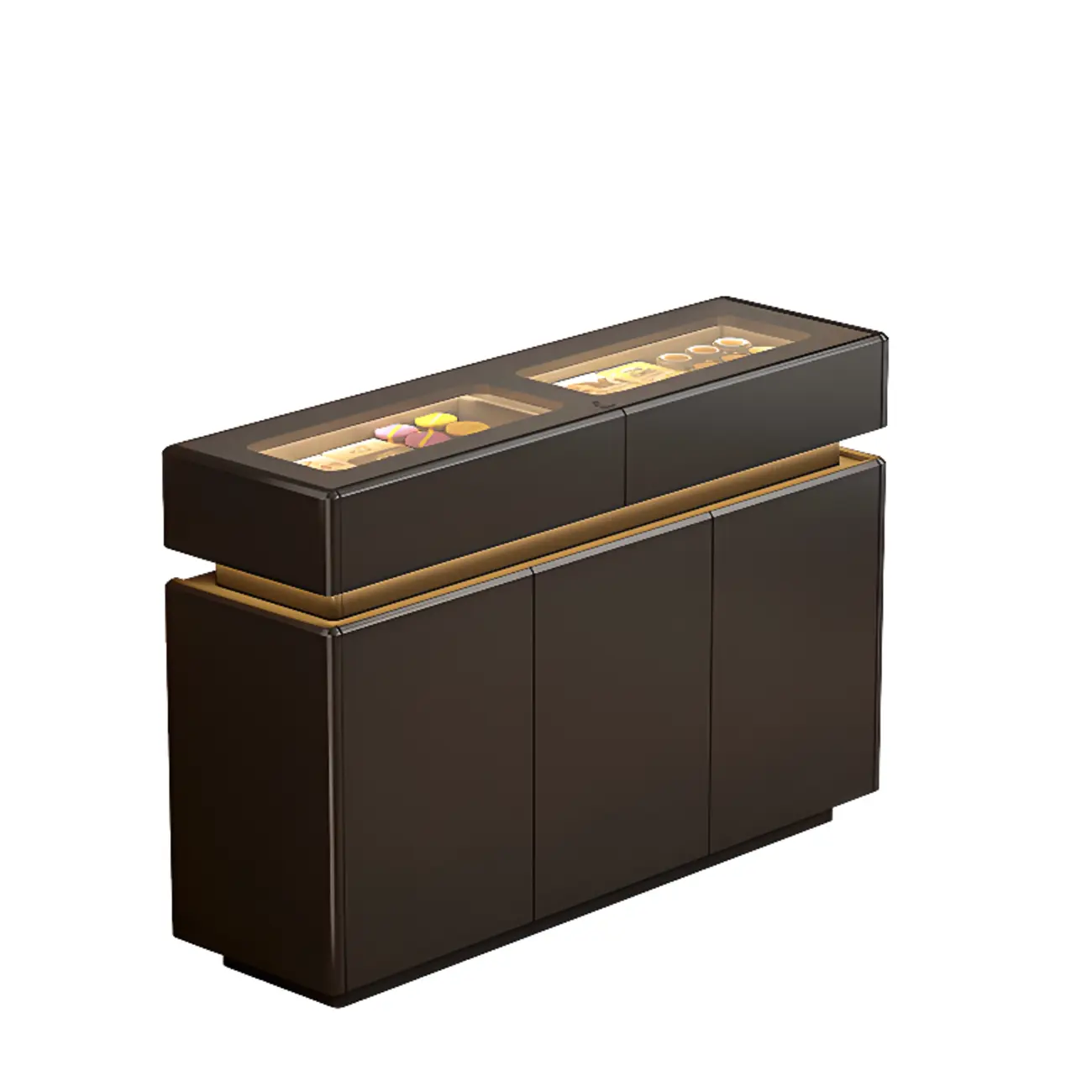 LED Light Wooden Glass Black Sideboard with Drawers Shelves
