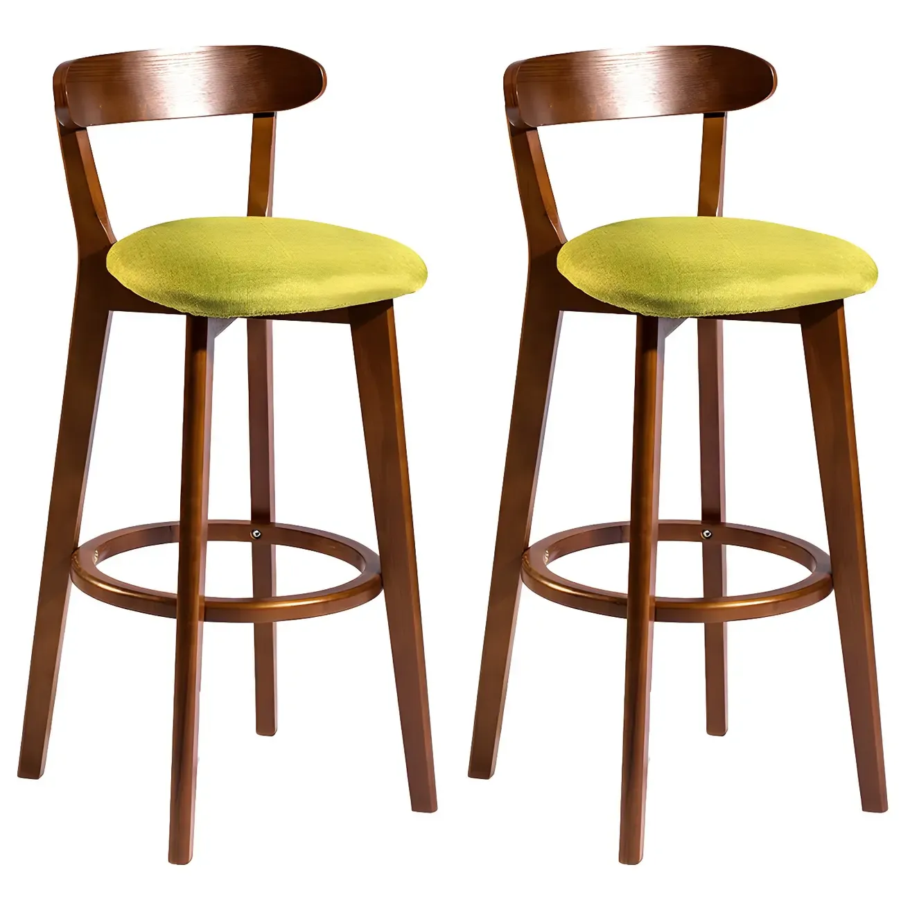 Wooden Upholstered Low Back Bar Height Stools Set of 2