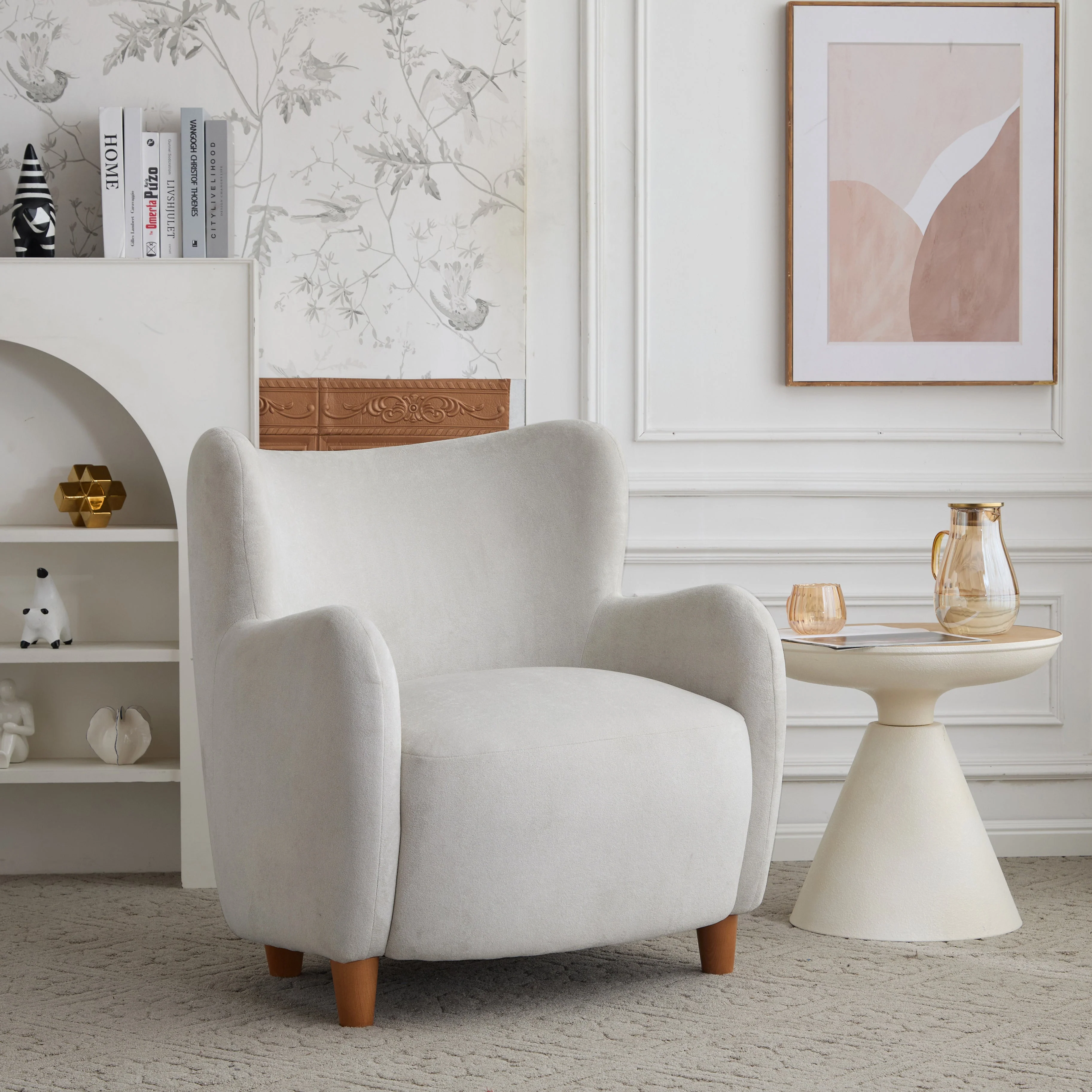 Luxury Modern Fabric Armchair with Round Arms & Tapered Legs