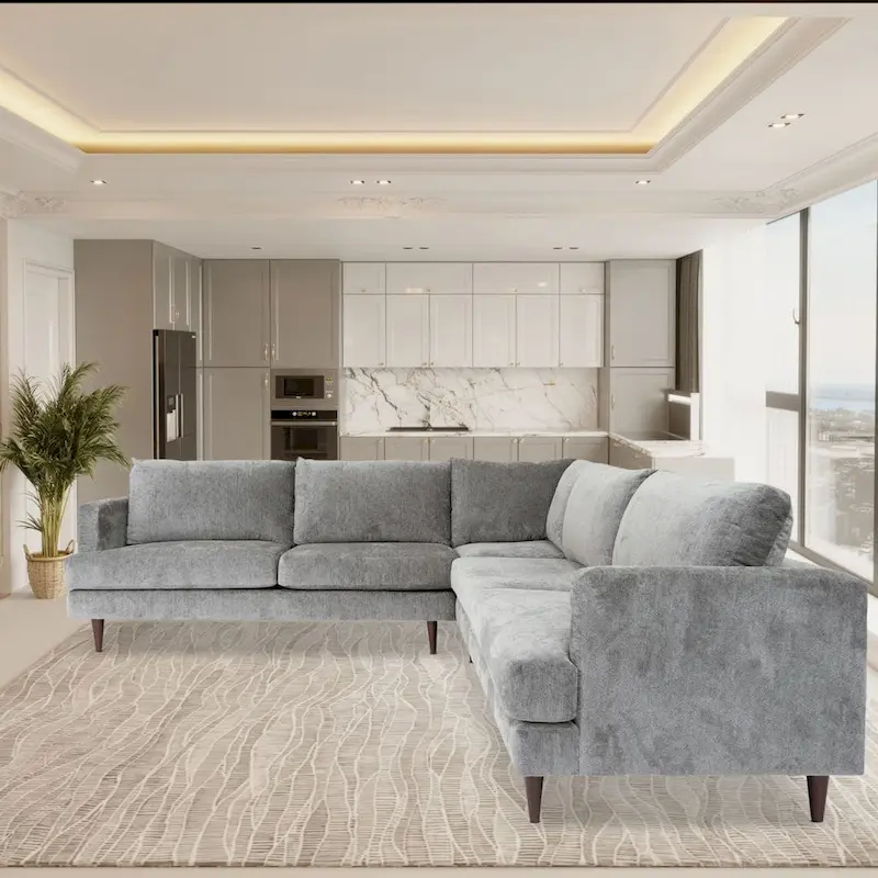 Coast to Coast Sofas Contemporary L Shaped Sectional Sofa Velvet Solid Wood Frame Upholstered