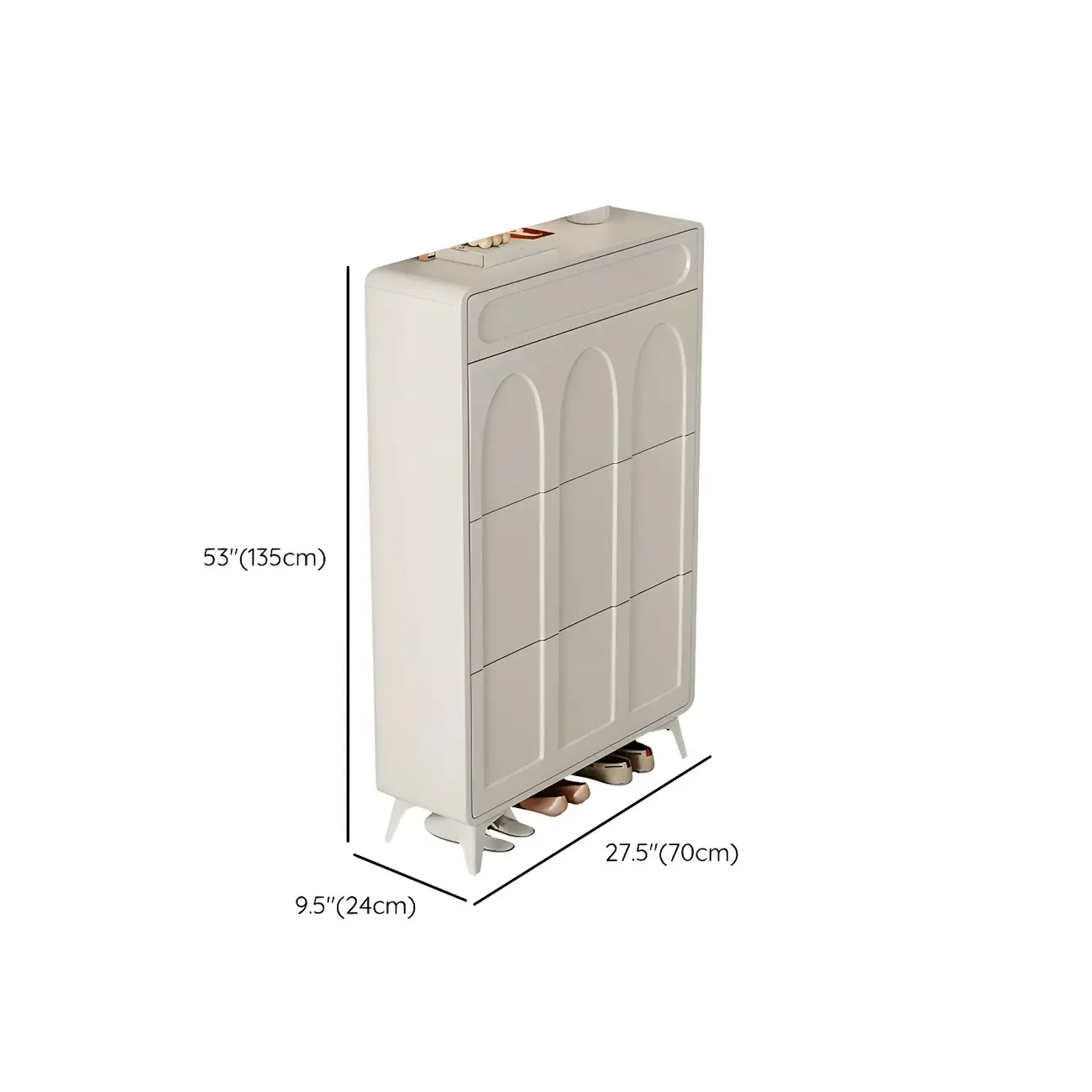 Vertical Slim White Wooden Drop Front Shoe Cabinet