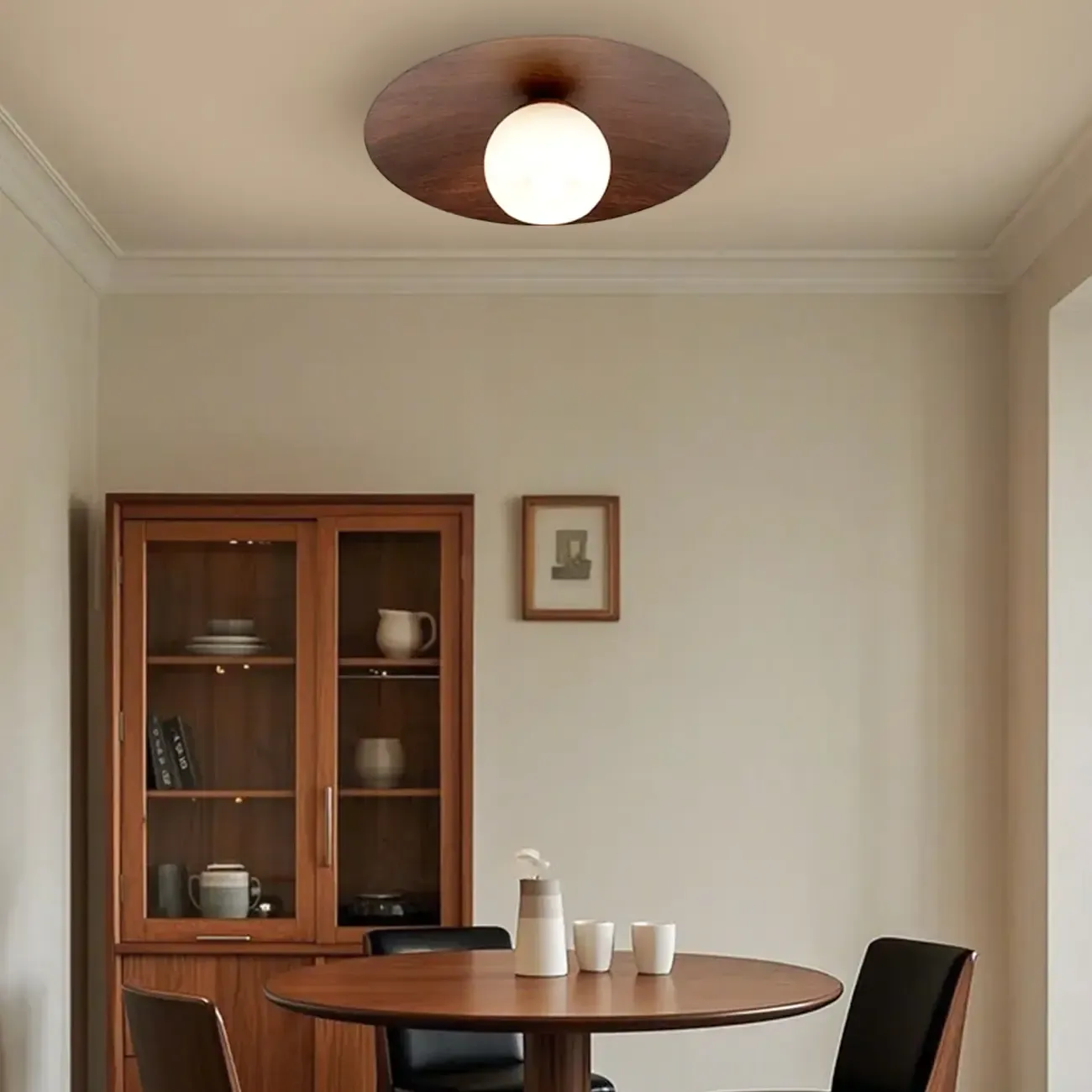 Mini Natural Finish Semi-Flush Ceiling Light for Living Room