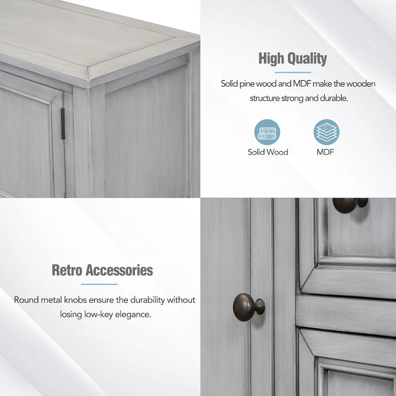 Nestfair Retro Sideboard Console Table with Drawers and Bottom Shelf