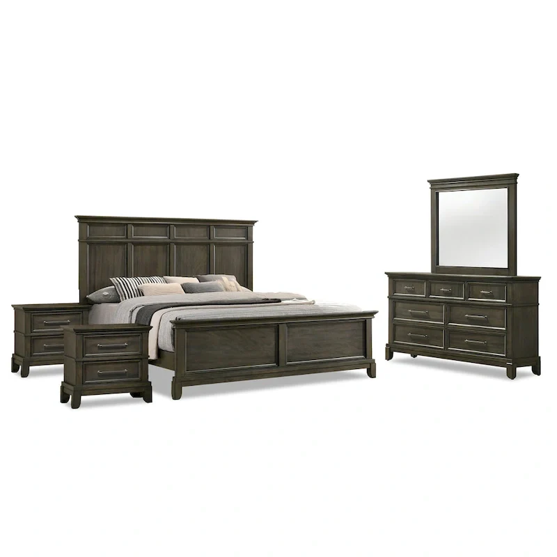 Furniture of America Evva Traditional Grey 5-Piece Panel Bedroom Set