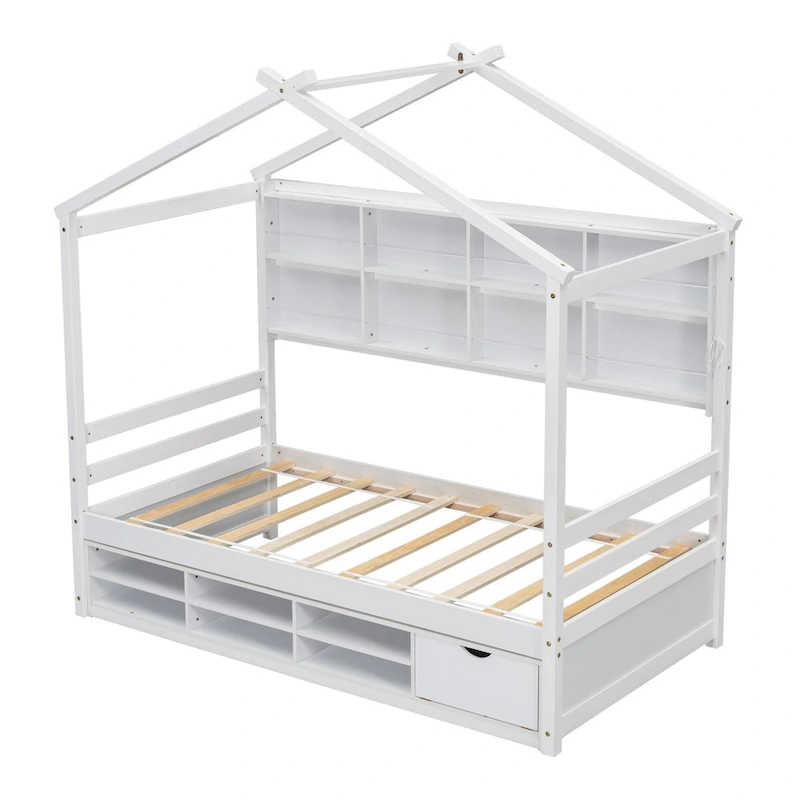 QQ Twin House Bed with Roof Frame