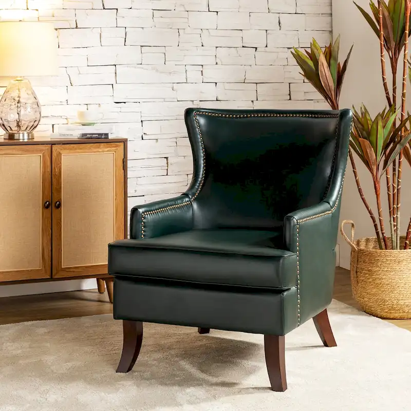 Angeles Mid-century Modern Ergonomic Vegan Leather Armchair with Wingback by HULALA HOME