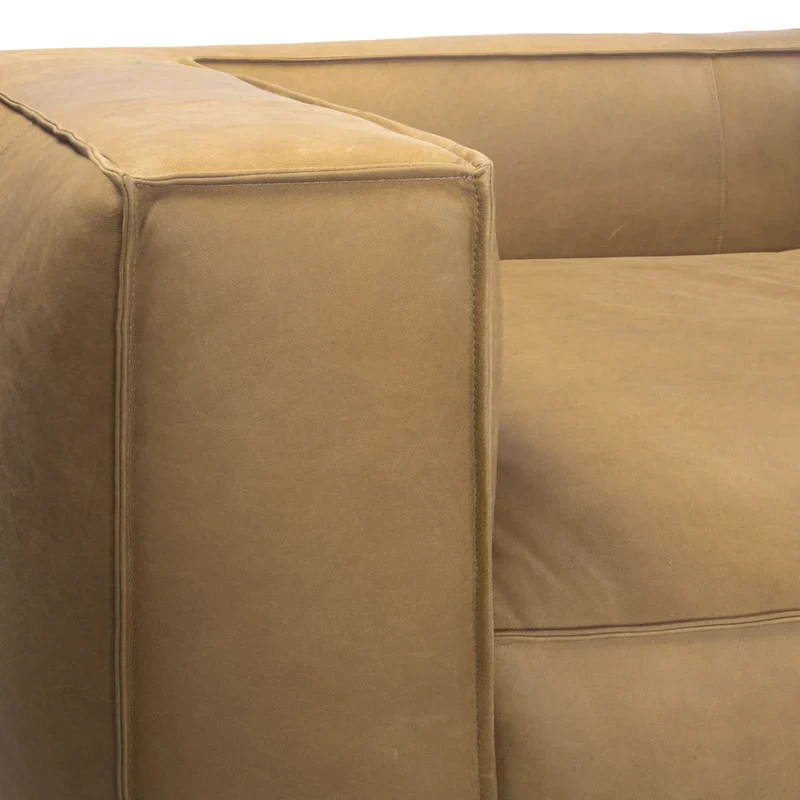 Brown/Light Brown Genuine Aniline Leather Sofa, Square Arms, 100