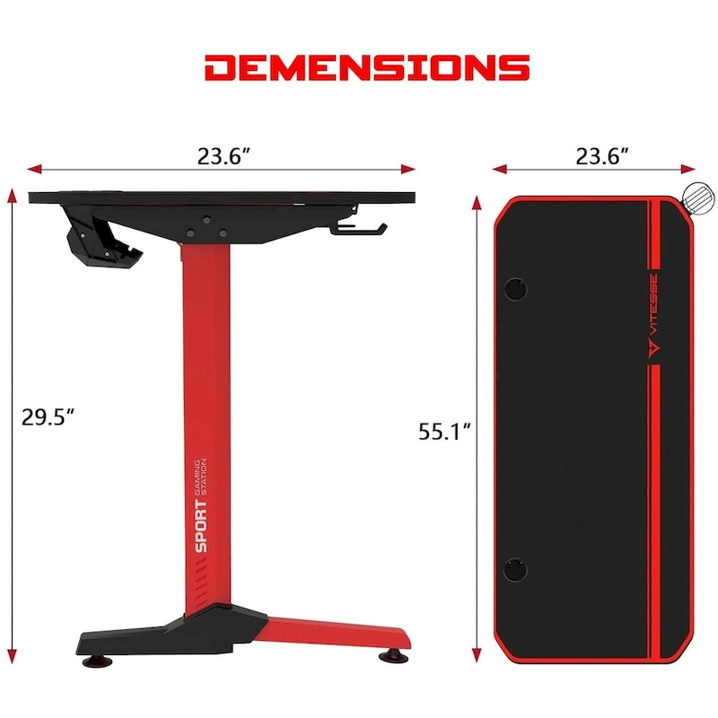 BOSSIN Ergonomic Gaming Desk T-Shaped Office PC Computer Desk with Full Desk Mouse Pad, Handle Rack, Cup Holder Headphone Hook