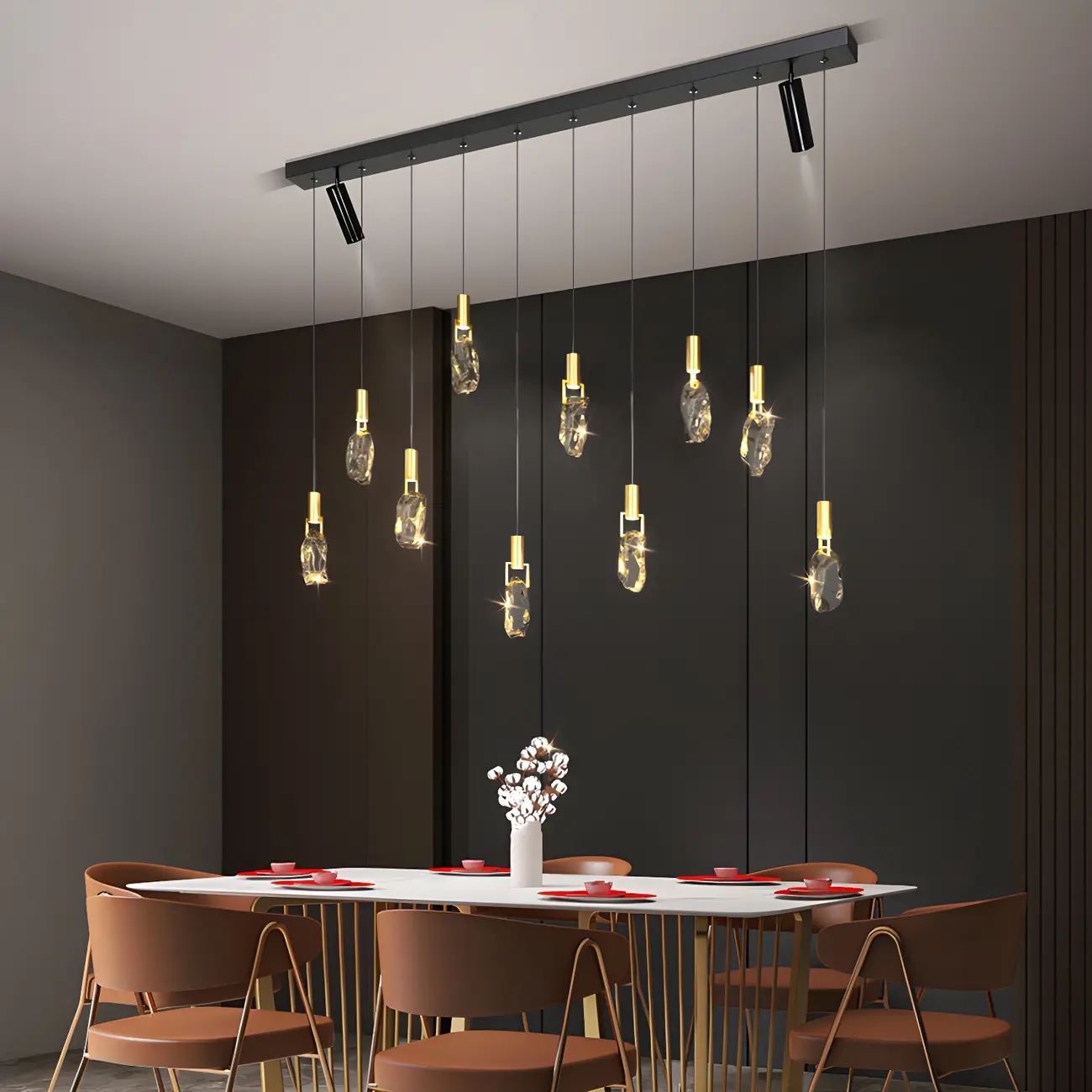 Modern Adjustable Crystal Linear Pendant Light
