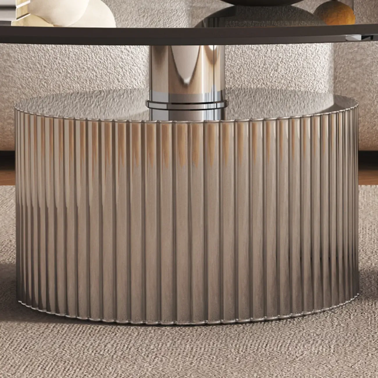 Modern Waterproof Glass Round Coffee Table with Silver Base