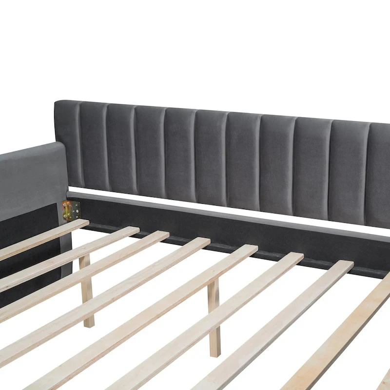 Full Velvet Daybed with Trundle & Wood Slats
