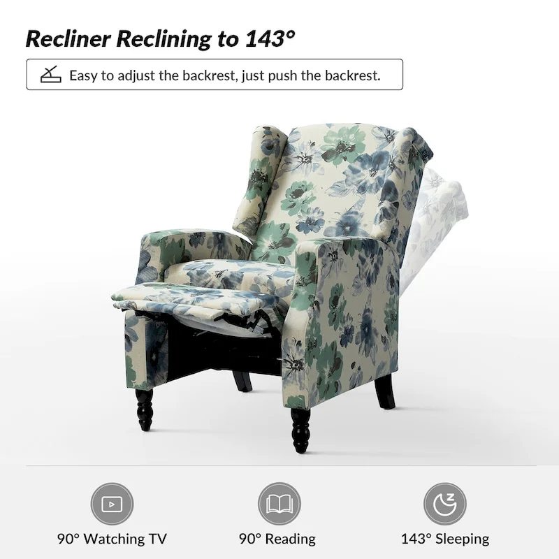 Damaris Mid-Century Modern Manual Pushback Recliner with Wingback Design Set of 2 by HULALA HOME