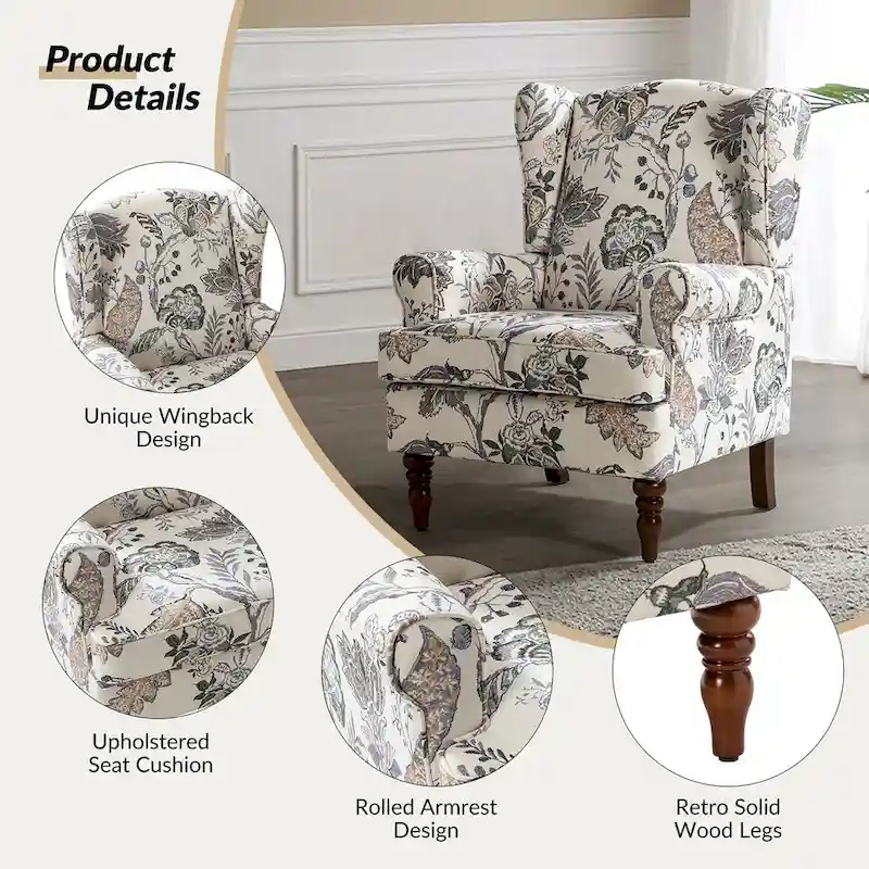 Epimethis Traditional Fabric Accent Armchair with Turned Legs Set of 2 by HULALA HOME