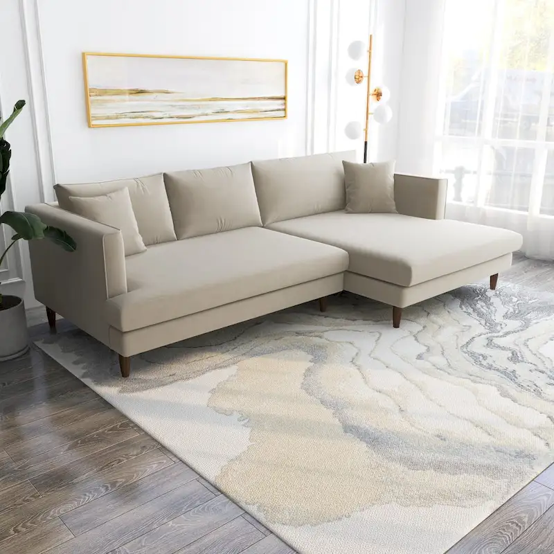 Diana Mid-Century Modern L-Shaped Pillow Back Velvet Sectional Sofa