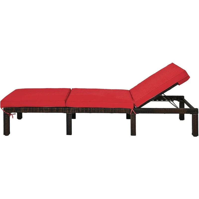 Outdoor Wicker Chaise Lounger with Adjustable Backrest for Relaxation - 77.5 x 26 x 14-32 (L x W x H)