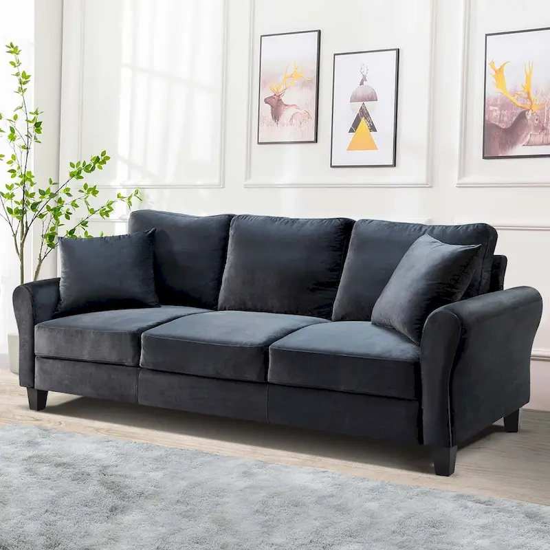 Aukfa Upholstered 3 Seater Sofa Couch with 2 Pillows