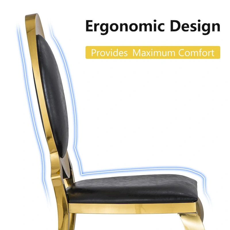 Luxury Black PU Leather Dining Chairs with Polished Gold Cabriole Legs