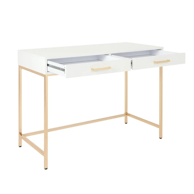 Desk with White Gloss Finish and Gold Base