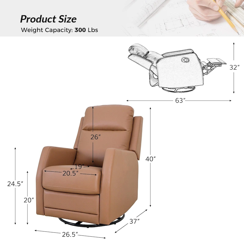 Esteban Modern Faux Leather Manual Rocking Swivel Recliner with Wingback Set of 2