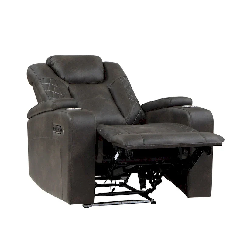 Mia 40 Inch Power Recliner Chair, Gray Faux Leather, LED, USB, Cupholders