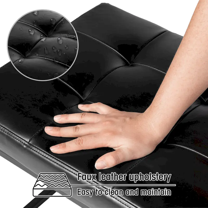 Glitzhome 45W Modern Black Tufted Upholstered Bench with Metal Frame Legs - 45W x 19H x 17.5D