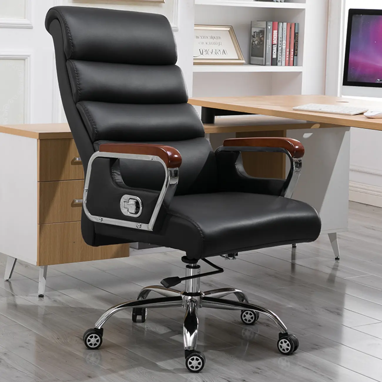 Black Leather Tilt Swivel Office Chair