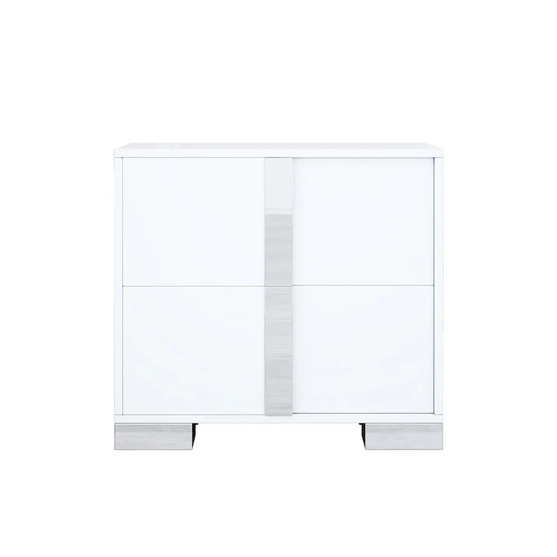 Elegant Mirrored Nightstand with Metal Handle, 2 Drawers