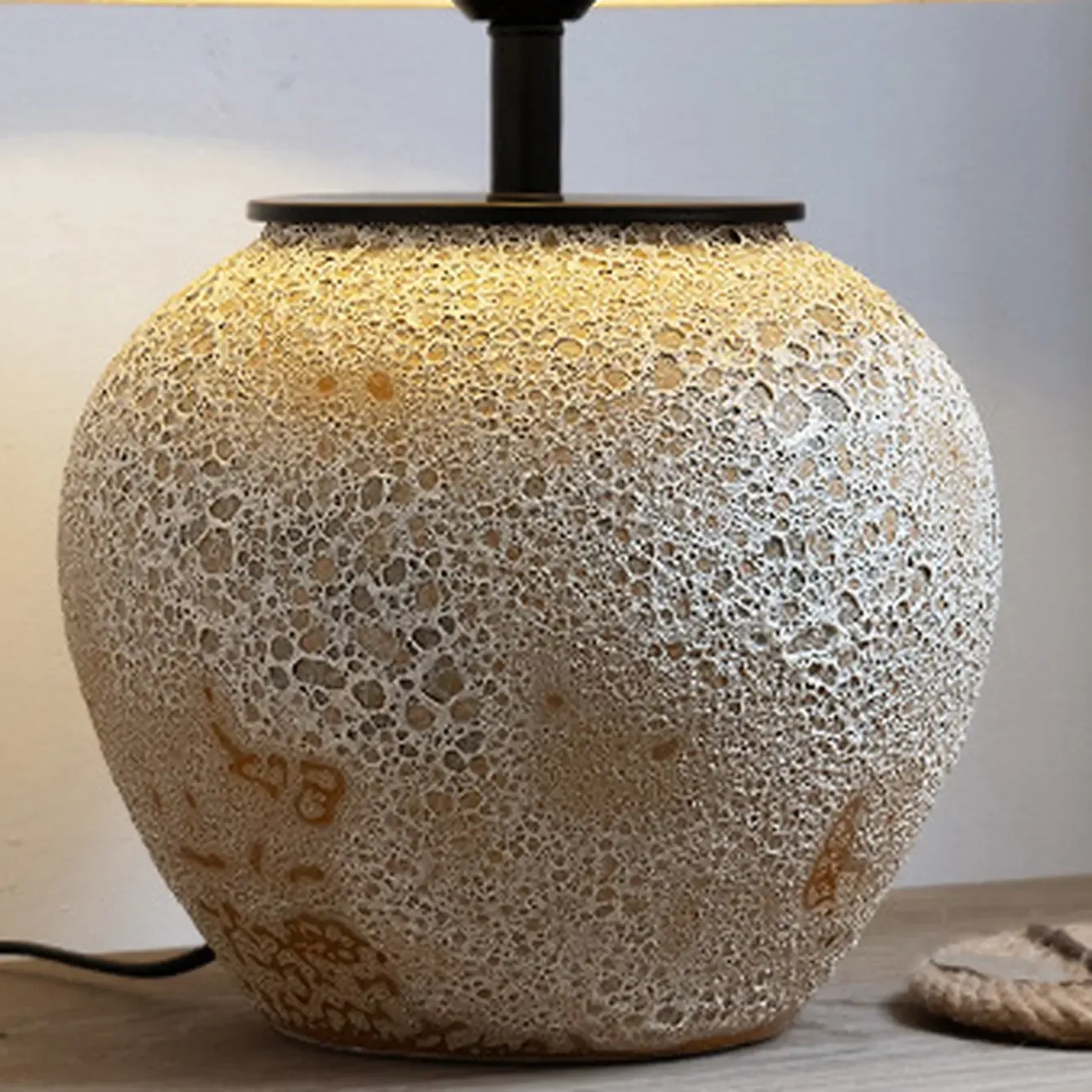 Ceramic Table Lamp with Cone Fabric Shade, LED Compatible