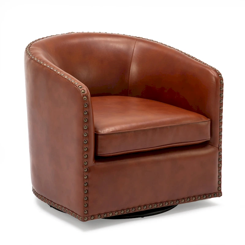 Truman Faux Leather Swivel Arm Chair with Nailhead Trim by Greyson Living