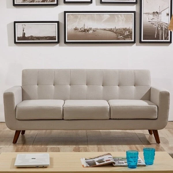 U.S. Pride Furniture Grace Rainbeau Linen Upholstered Tufted Mid-century Sofa