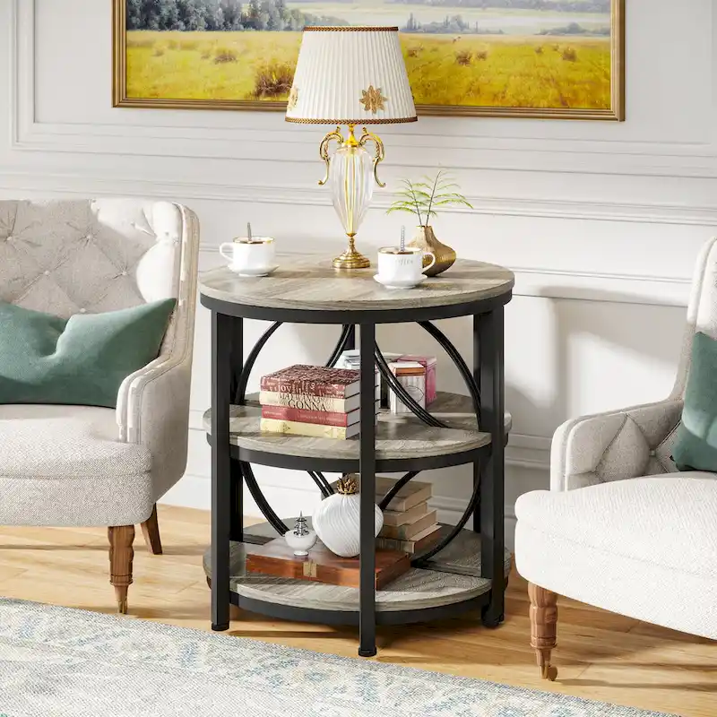 Half Round End Table, 3-Tier Narrow Side Table