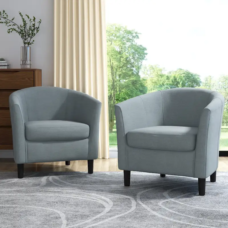 Set of 2 Upholstered Modern Barrel Accent Chair Wood Legs