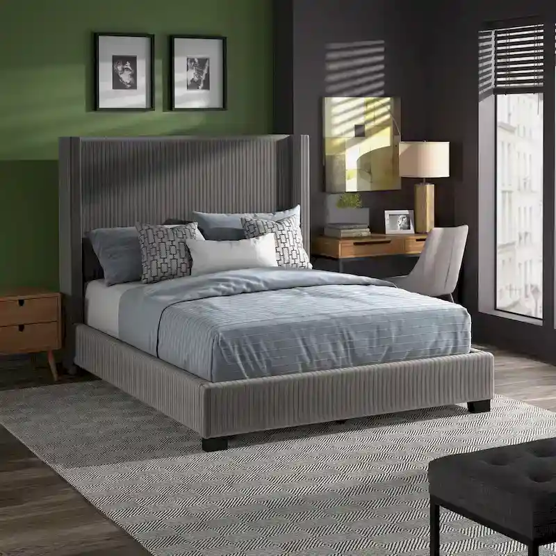 Cesky Pleated Velvet Wingback Bed