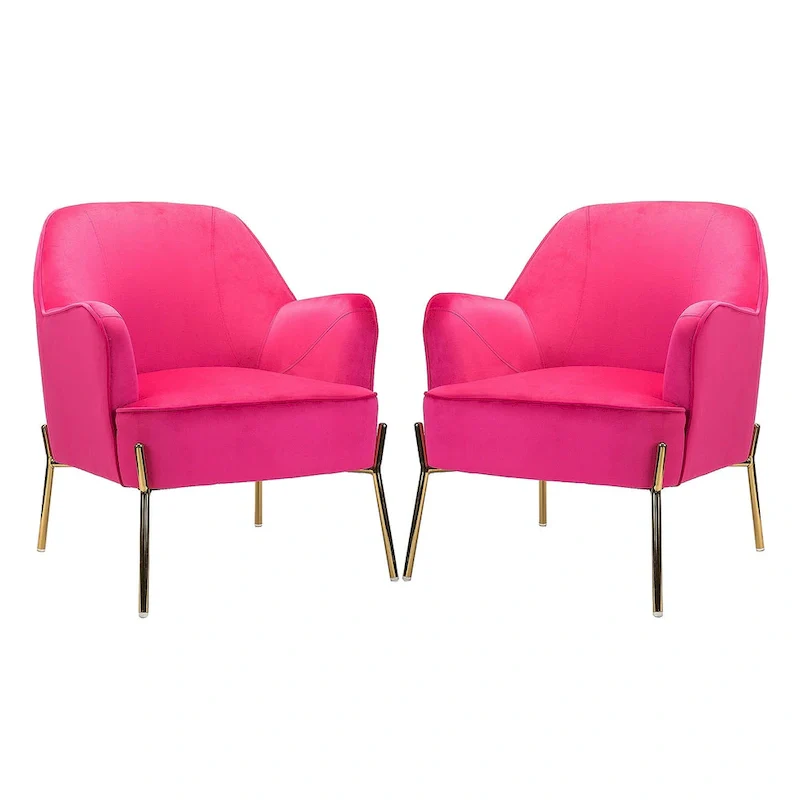 Marina Modern Velvet Accent Chair with Golden Legs Set of 2 by HULALA HOME