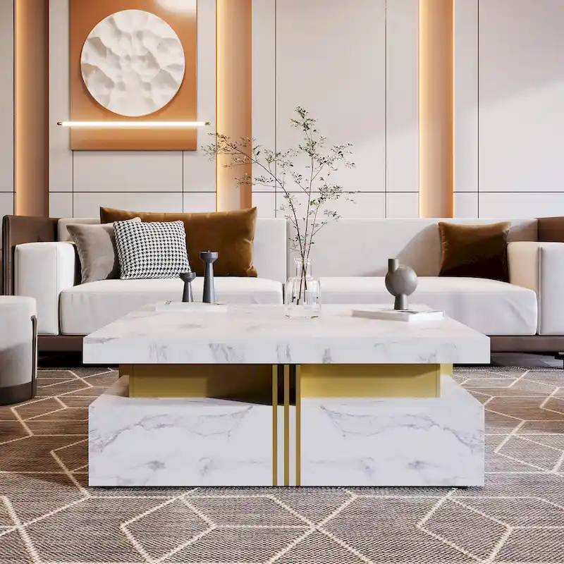 43.3 Modern Square Storage Coffee Table with 4 Drawers for Living Room