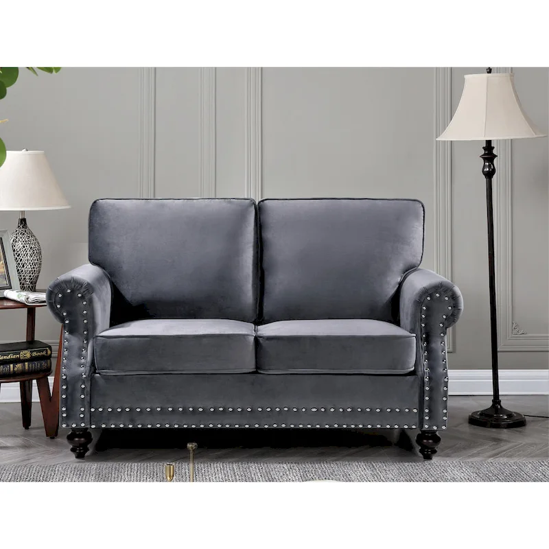 Nailhead Velvet Loveseat